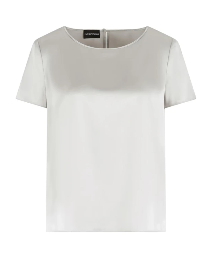 

Шелковая блузка с круглым вырезом и короткими рукавами Emporio Armani, серый