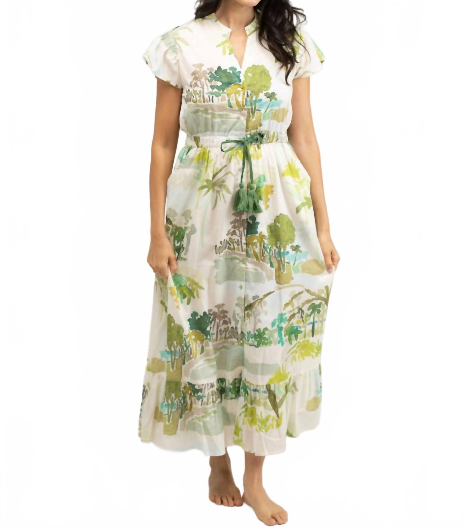 

Платье миди с принтом "пальмовые листья" Beau & Ro, мультиколор