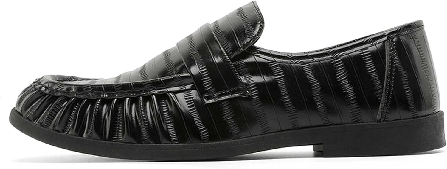 Мужские повседневные лоферы, модные складчатые слипоны для делового стиля, противоскользящие и легкие обувь для вождения и ходьбы, подходят для свадеб, встреч и офиса Generic, черный — фото 2