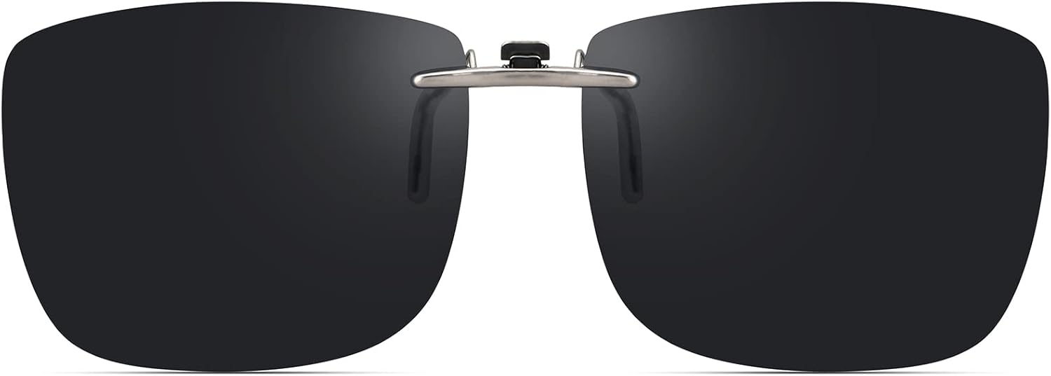 

Поляризованные солнцезащитные очки-клипсы для ношения поверх очков с диоптриями, для мужчин и женщин, компактная посадка, не откидываются вверх CAXMAN, Black Super Dark Category 4 Lens for Sensitive Eyes