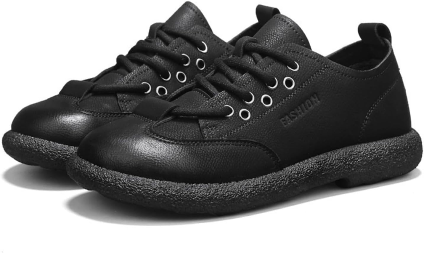 

Мужские ретро-кроссовки QWUIEOIN из кожи, на платформе, с шнуровкой, для улицы, низкие, дышащие, с круглым носком, на плоской подошве, противоскользящие, повседневные дерби для вождения, прогулок и походов, черный