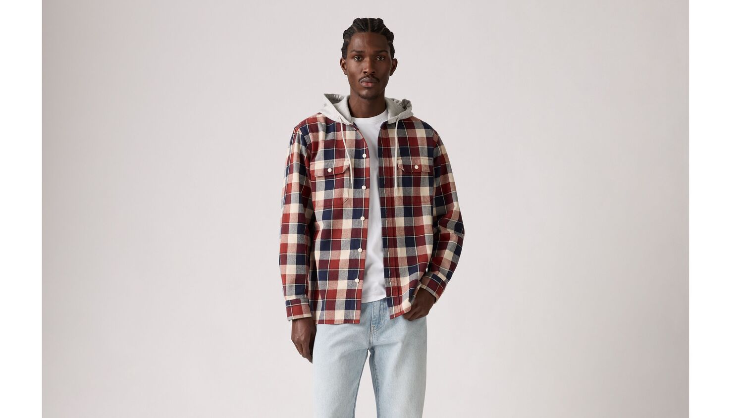 Классическая рабочая рубашка с капюшоном в клетку Levi's, Reeve Plaid Russet Brown - Brown — фото 2
