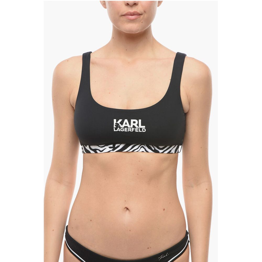 

Верх бикини с глубоким вырезом, вырезом и изображением животных Karl Lagerfeld, Black and White