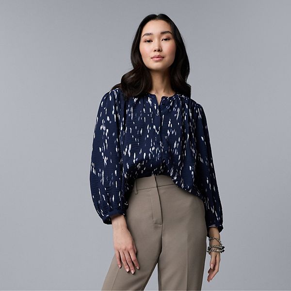 

Женская рубашка с буфами и рукавами-фонариками Simply Vera Vera Wang, Navy Texture Drops