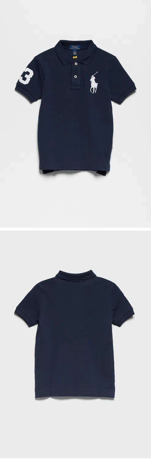 Детская хлопковая футболка-поло Big Pony тёмно-синяя от Polo Ralph Lauren Children — фото 3