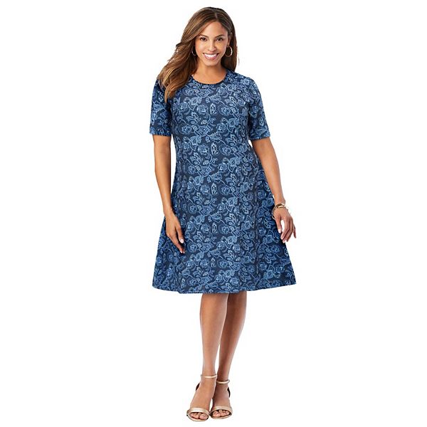 

Женское платье-трапеция из стрейч-понте plus size Jessica London, Navy Dancing Batik