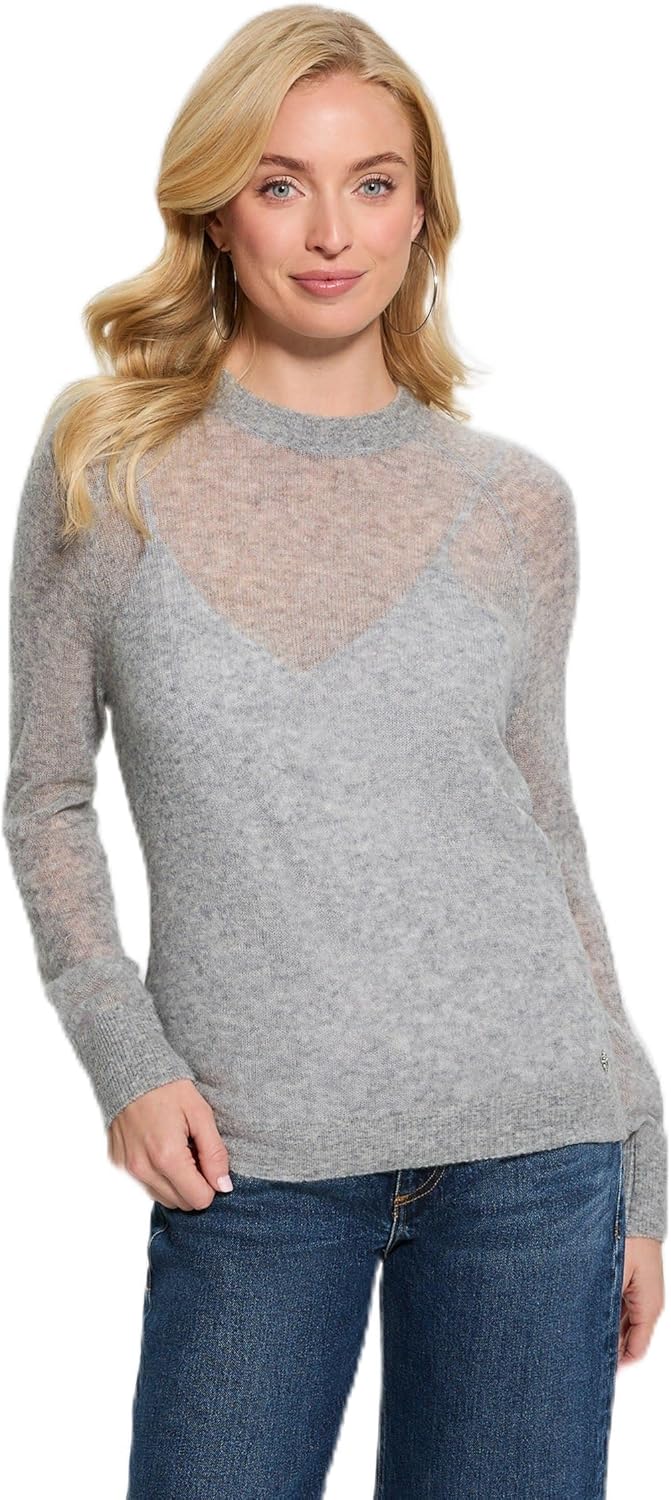 

GUESS Женский экологичный длинный рукав свитер Izabella, Light Melange Grey