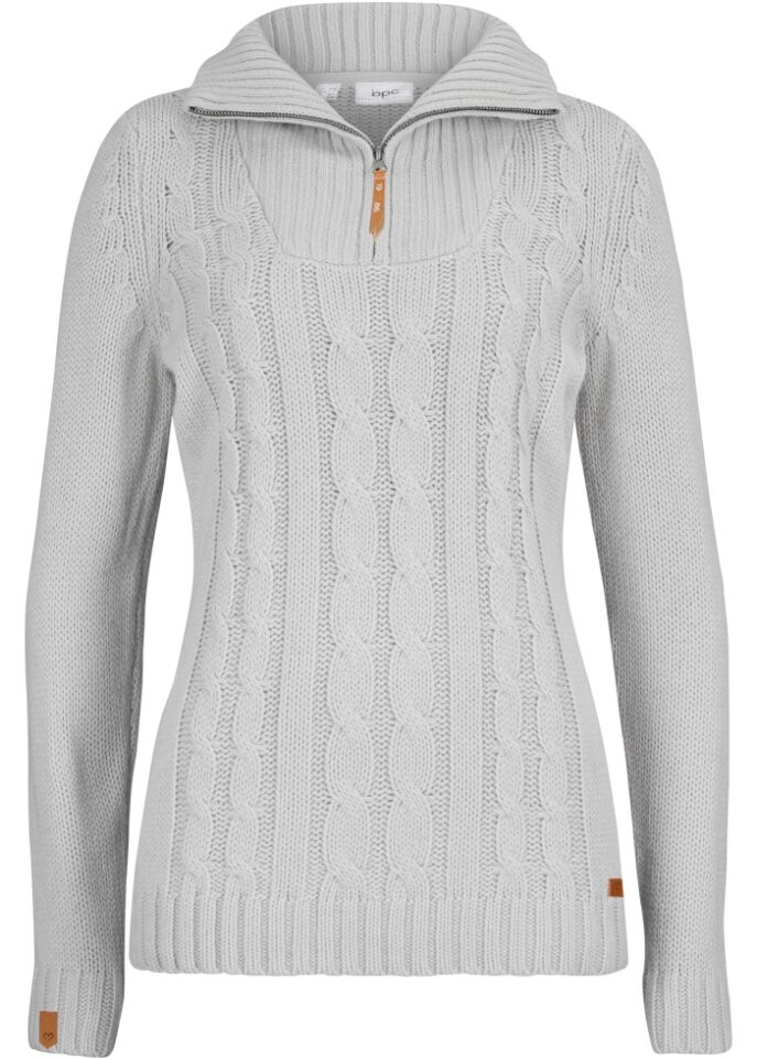 Свитер troyer косой вязки Bpc Bonprix Collection, серебристый