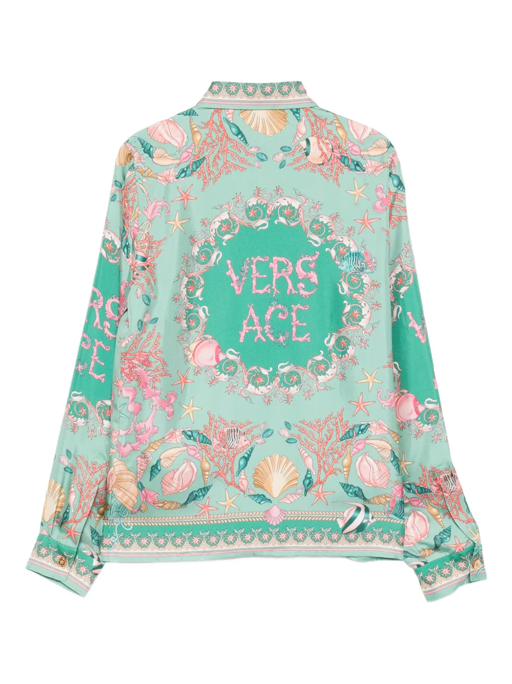 Шелковая рубашка с графичным принтом Versace Kids, зеленый — фото 2