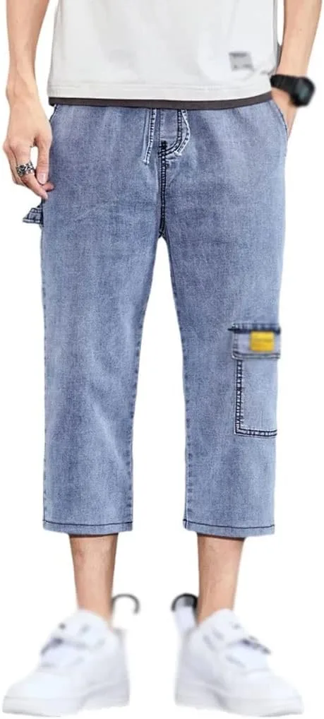 

Джинсы JSEIAJB мужские укороченные серые с эластичным поясом на шнурке NSUQOA