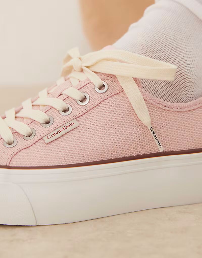 Розовые кеды из парусины на плоской платформе Calvin Klein Jeans vulc — фото 3