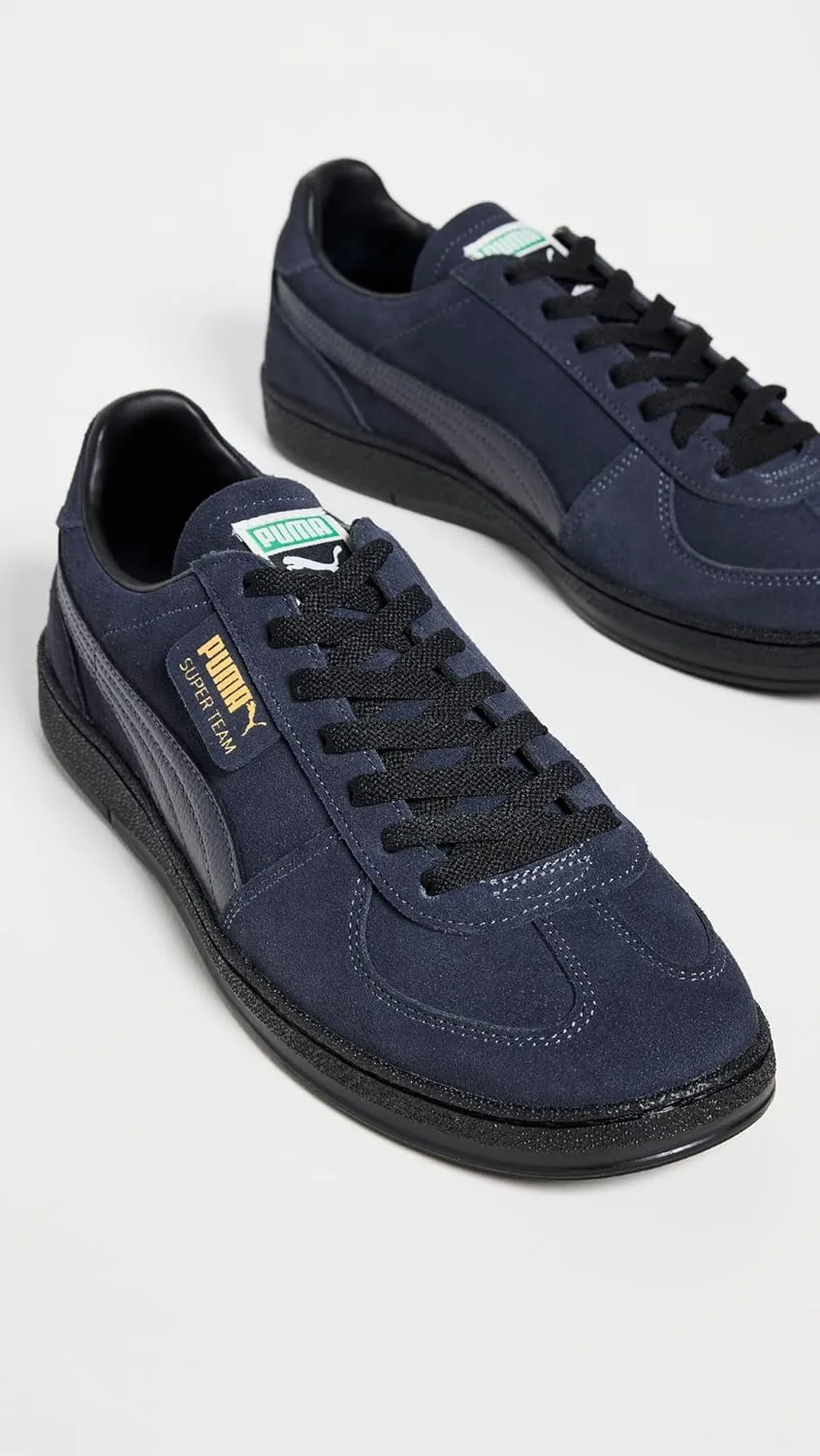 Мужские кроссовки PUMA Super Team из замши с шнуровкой, повседневные - синие, темно-синий/черный — фото 4