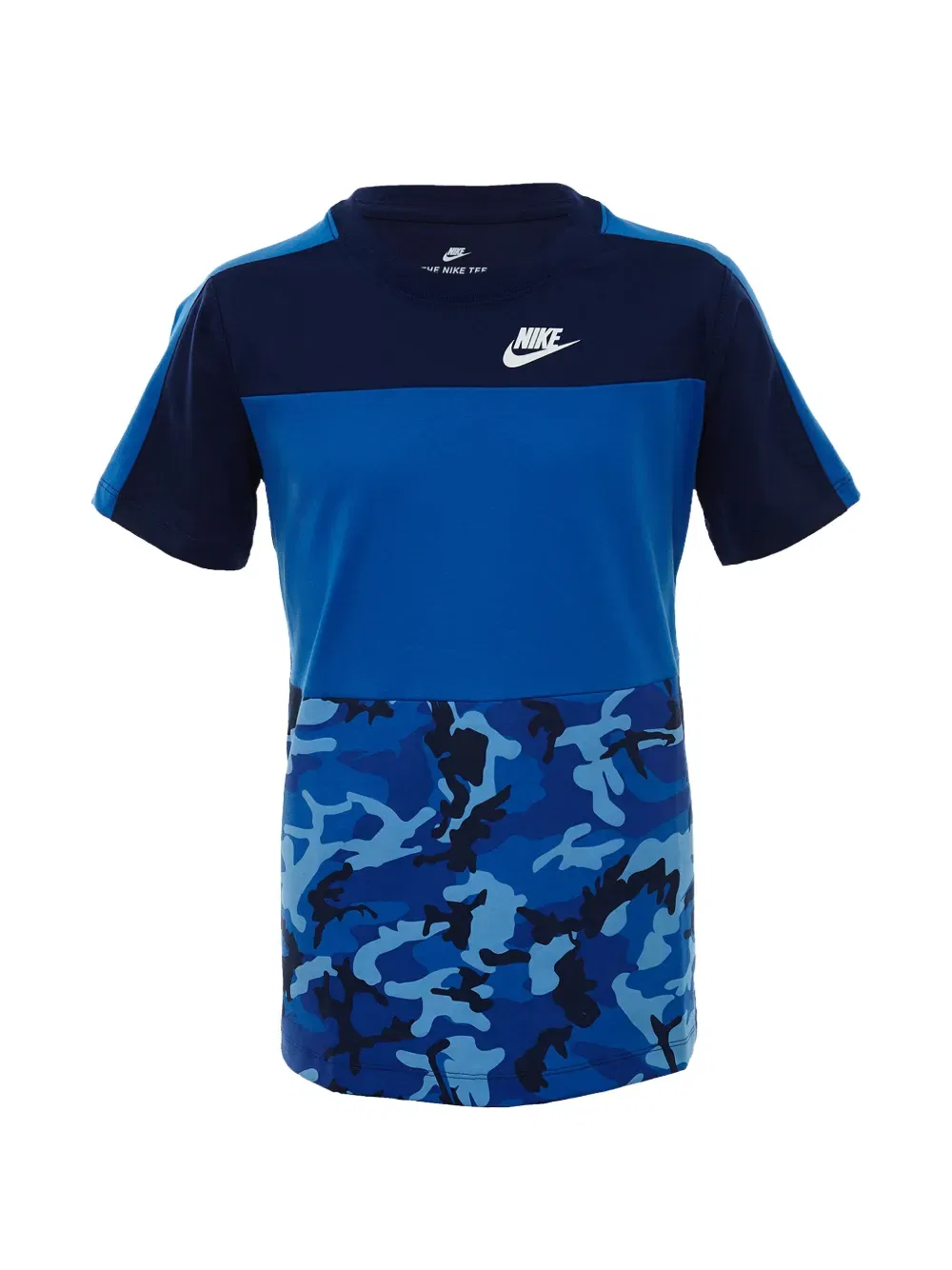 Футболка с камуфляжным принтом и вставками Nike Kids, синий