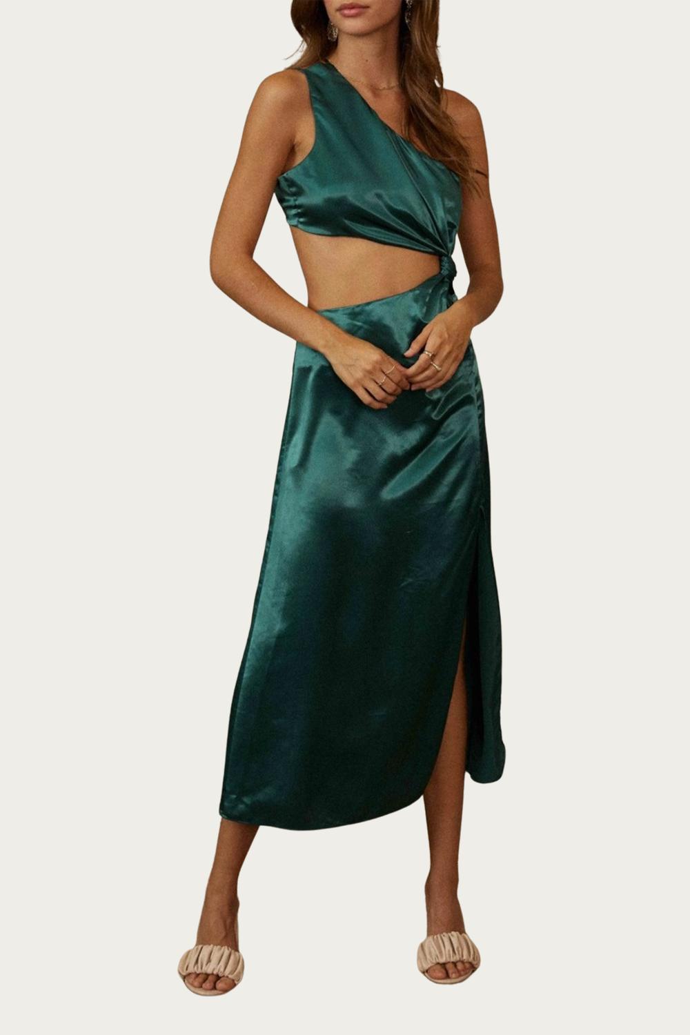 

Атласное платье-миди с вырезом на одно плечо в цвете Jewel Green ENDLESS BLU.