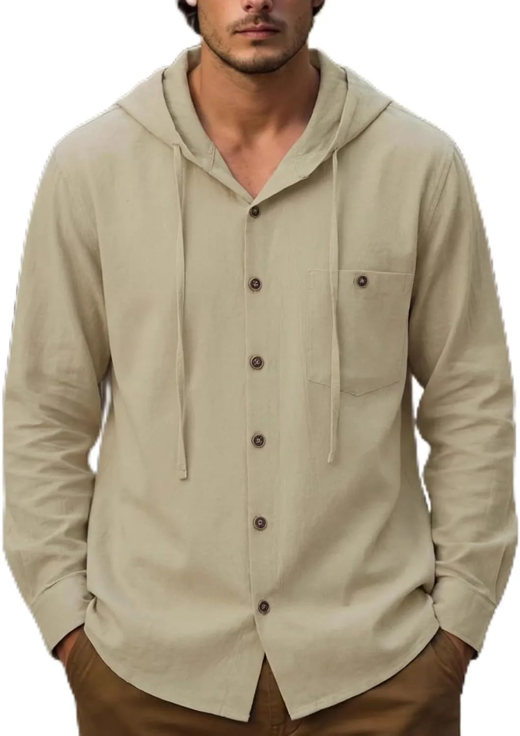 

Мужская льняная толстовка Cambkatl с пуговицами — летняя 2026, длинный рукав, свободный крой