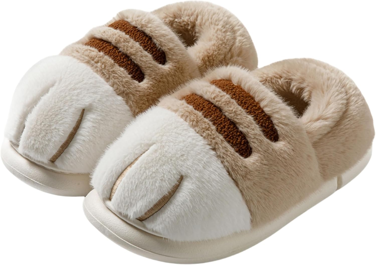 

Теплые хлопковые тапочки в форме кошачьих когтей, плюшевые, для зимнего дома, для самцов и самок, нескользящие, плоские Lichenhao, хаки