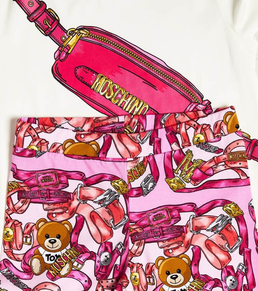 Топ из смесового хлопка с принтом и леггинсы Moschino, розовый — фото 3