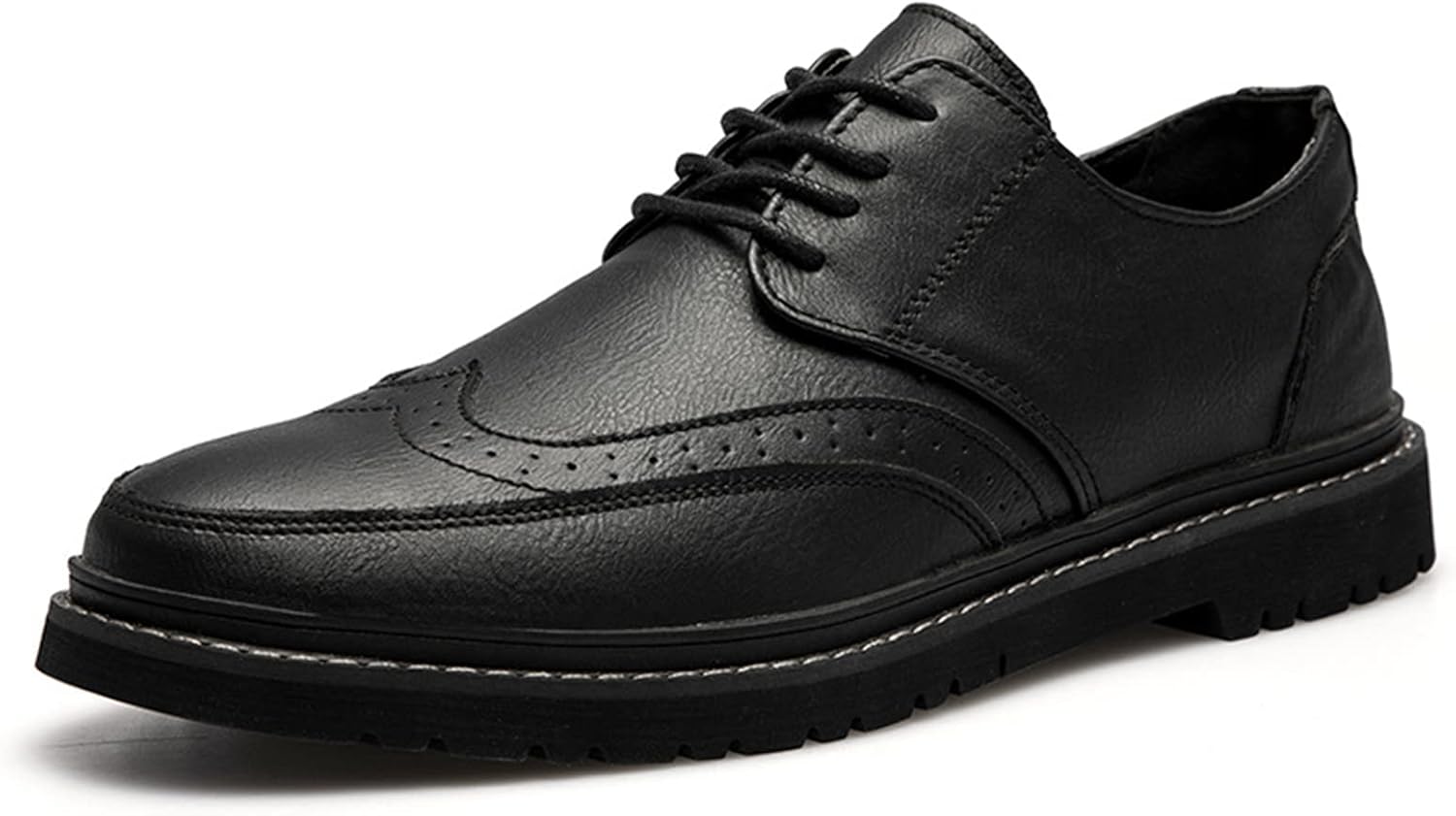 

Мужские повседневные туфли из натуральной кожи, оксфорды, ручная строчка, противоскользящие, дышащие, на шнуровке, плоские деловые дерби Purchawee, черный