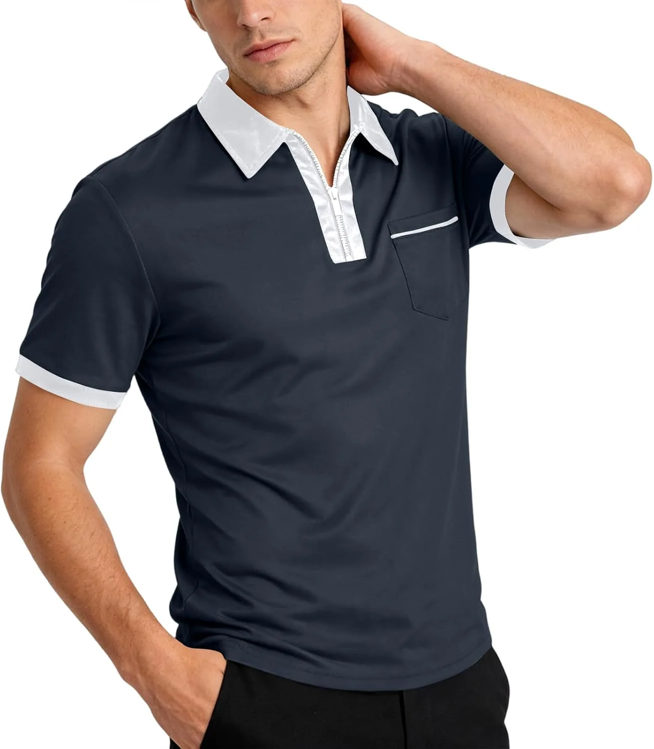 

Мужская поло с V-образным вырезом, Slim Fit, для гольфа и спорта OAZKXCN