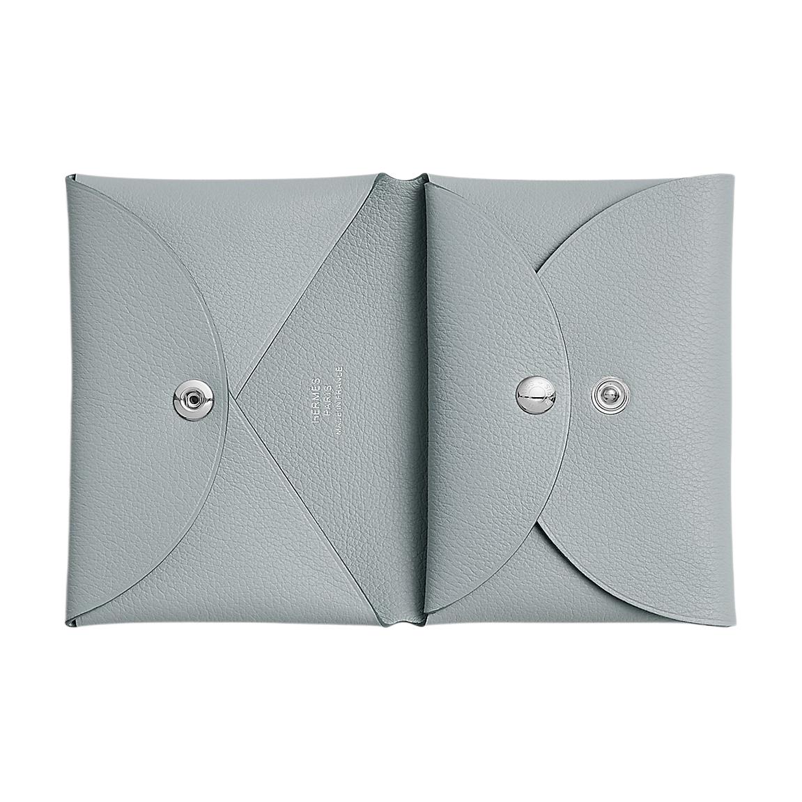 HERMES Кошелёк Calvi Duo из телячьей кожи Evercolor для женщин 8U Ледяной голубой — фото 2