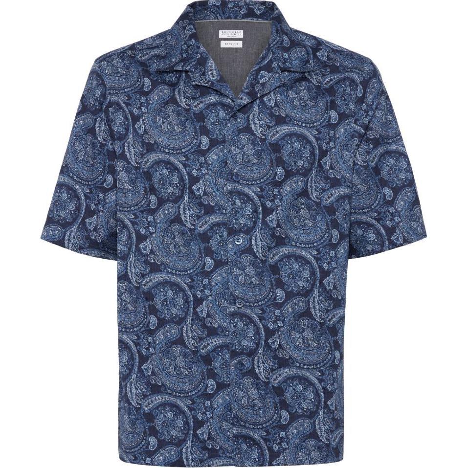 

Рубашка Cotton с принтом Paisley Brunello Cucinelli, синий