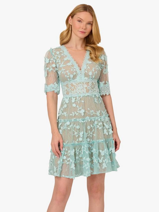 

Мини-платье с кружевной вышивкой Adrianna Papell, цвет Airy Aqua