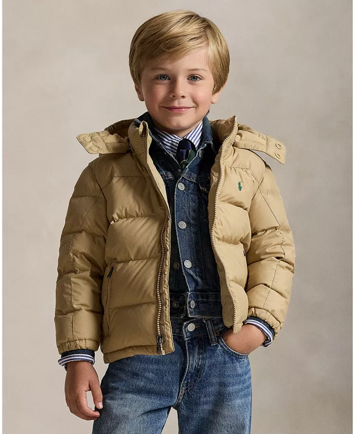 

Детская утепленная куртка с капюшоном для мальчиков 2-7 лет из ткани Ripstop Polo Ralph Lauren, загар/бежевый