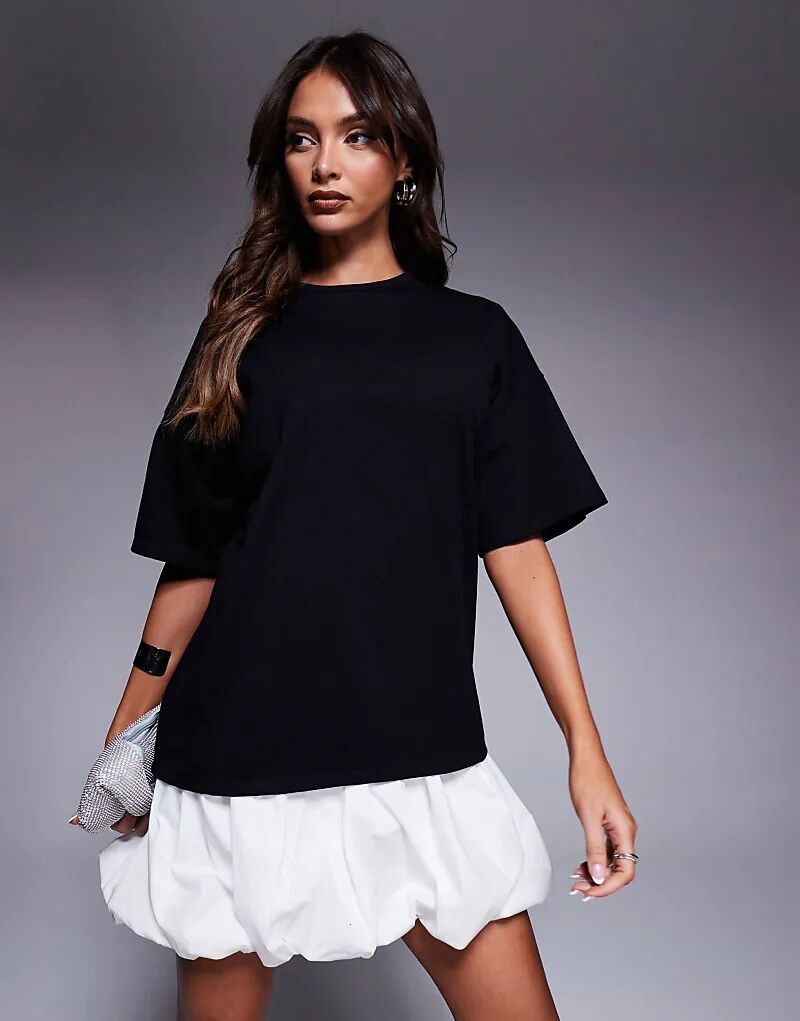 

Платье-футболка 2-в-1 ASOS DESIGN с подолом-фонариком, черно-белое