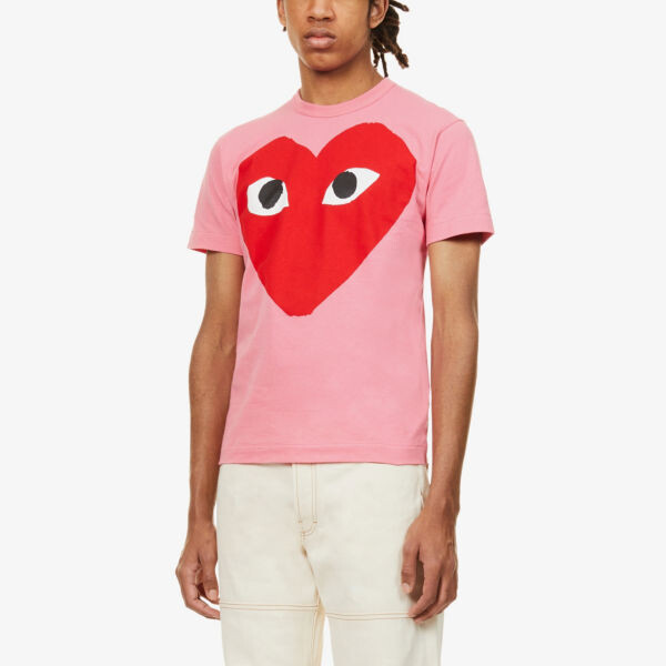 Футболка из хлопкового джерси с принтом в виде сердечек Comme des Garçons, розовый — фото 3