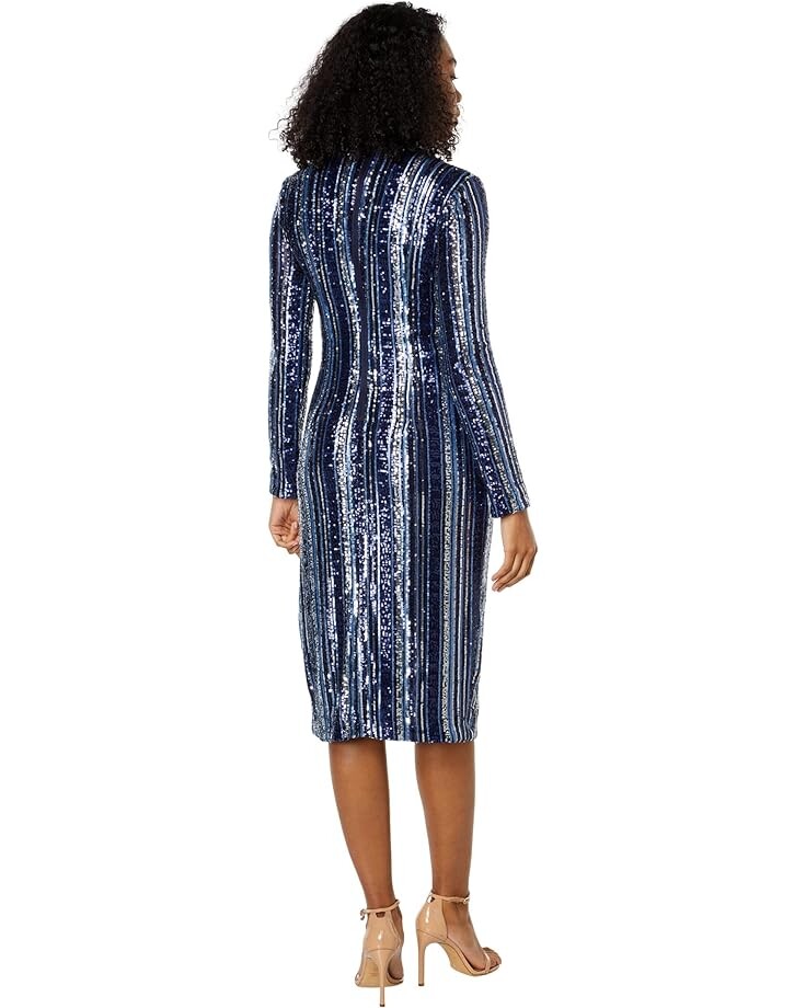 

Платье Maggy London Long Sleeve Jewel Neck Midi Dress, цвет Navy/Silver