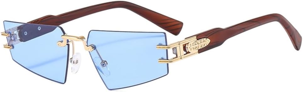 

Солнцезащитные очки без оправы с отделкой под дерево для женщин и мужчин в стиле панк, безрамочные солнцезащитные очки с защитой UV400 для женщин и мужчин LANGSER, C5 Gold Blue