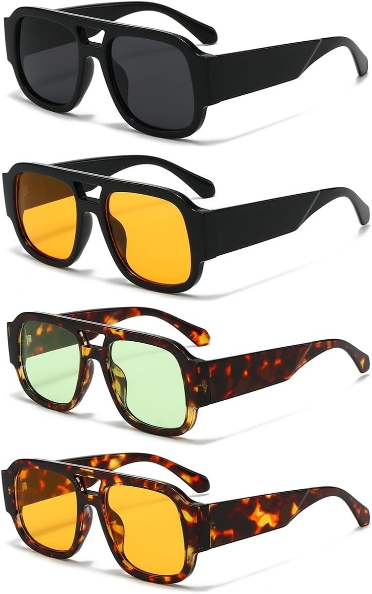 

4 пары модных больших ретро-солнцезащитных очков-авиаторов для женщин и мужчин в стиле 70-х, роскошные дизайнерские очки в толстой квадратной оправе ISIUINN, Black+orange+tortoise Green+tortoise Orange