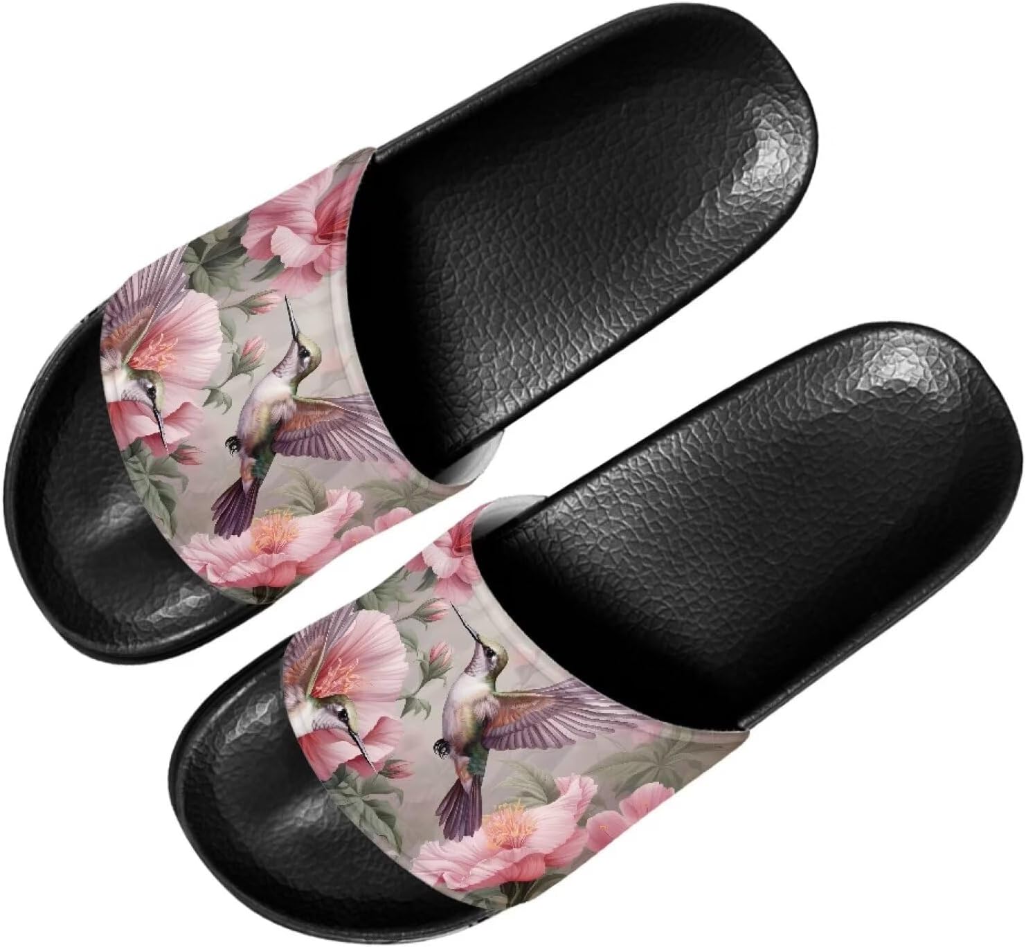 

Сандалии Forchrinse Hummingbird Flower для мужчин и женщин, летние плоские сандалии, пляжные и душевые тапочки, быстро сохнут, розовый