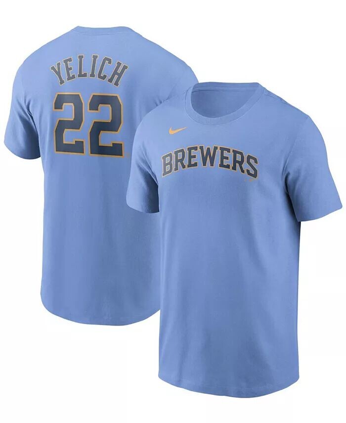 

Мужская голубая футболка Christian Yelich Milwaukee Brewers с именем и номером Nike