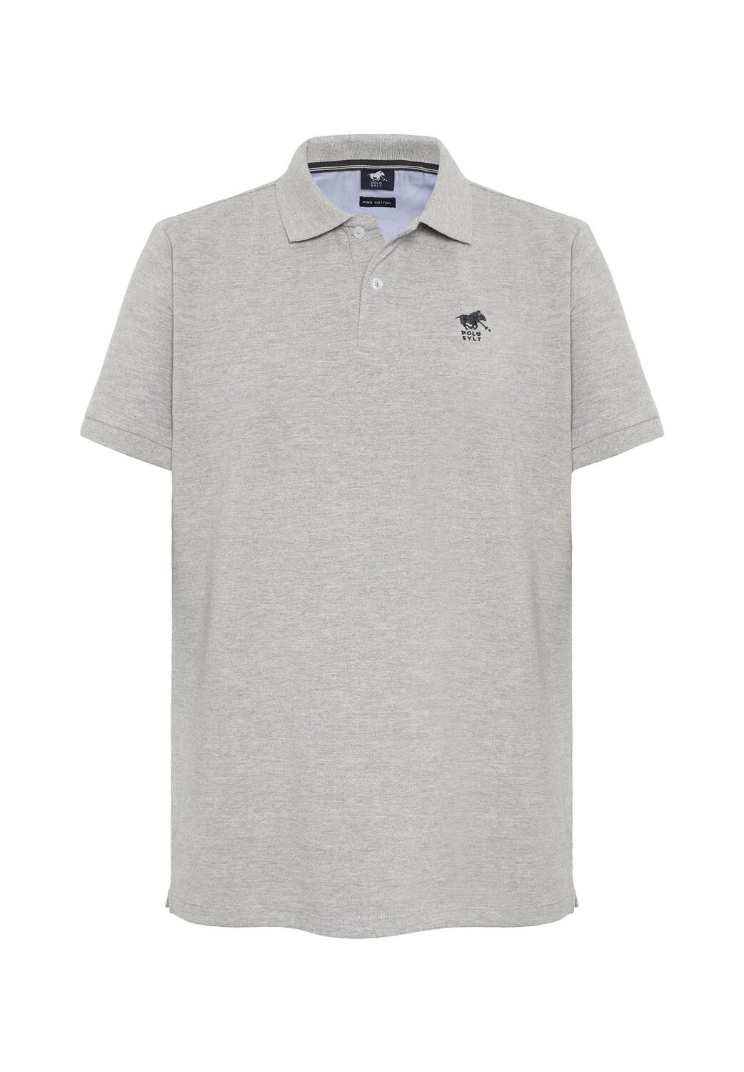 

Рубашка-поло лаконичного дизайна с прошитыми этикетками POLO SYLT, цвет 17-4402m Neutral Gray Melange