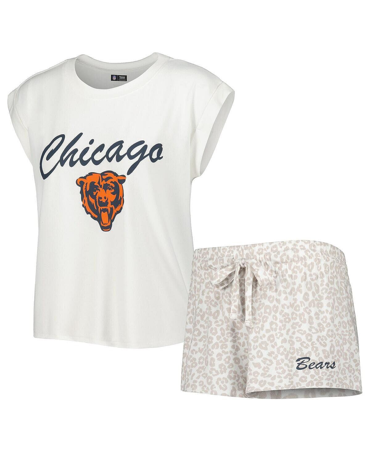 

Женский комплект для сна из белой и кремовой трикотажной футболки и шорт Chicago Bears Montana Concepts Sport