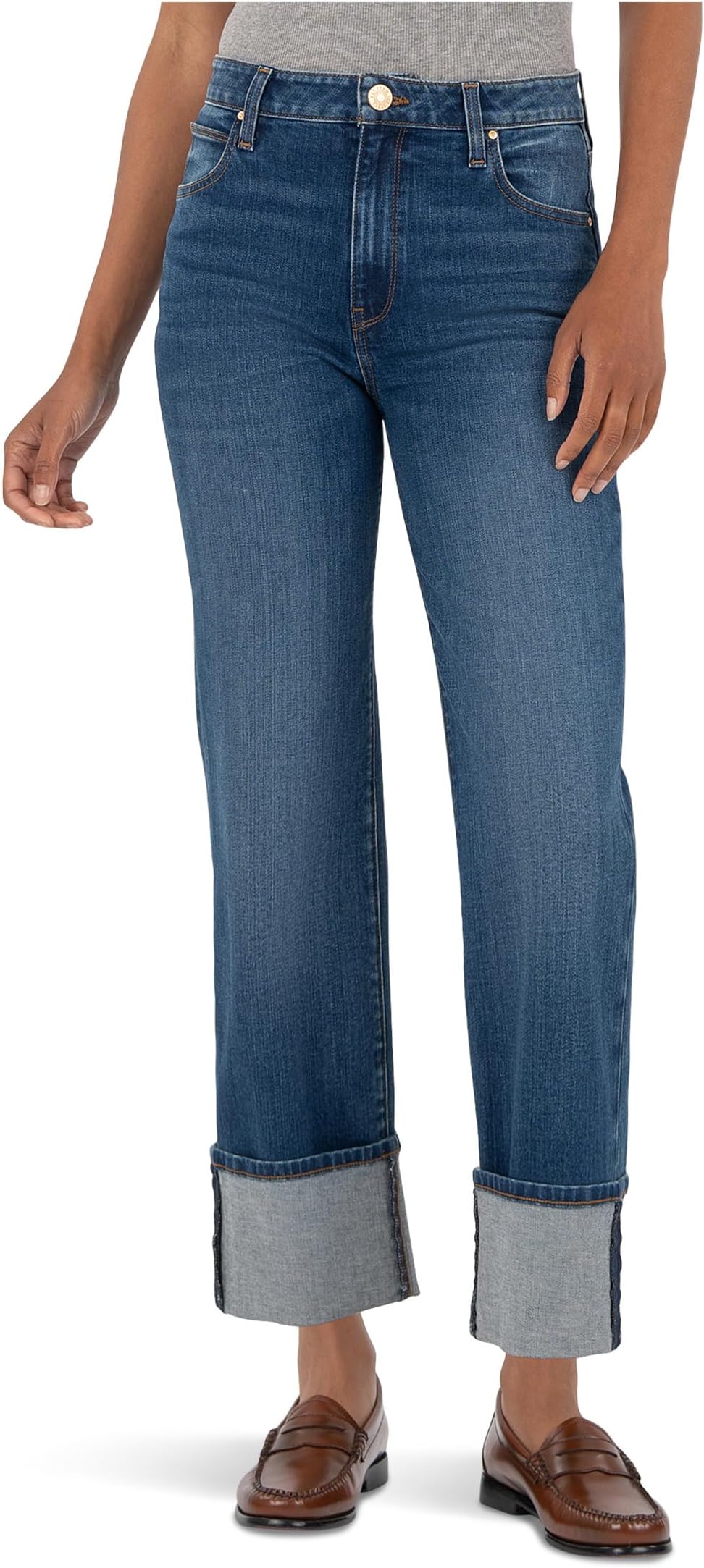 

Джинсы KUT from the Kloth Sienna High-rise Straight Leg-roll Up 5", цвет Admire