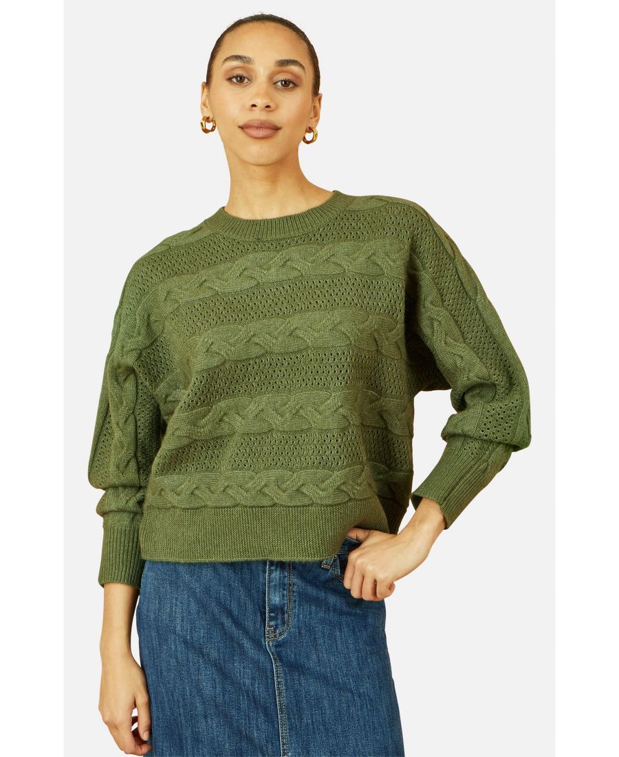 

Женский джемпер свободной вязки с косами Yumi, Green