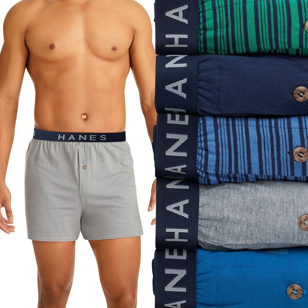 

Набор из пяти мужских окрашенных трикотажных боксеров Hanes, цвет Assorted