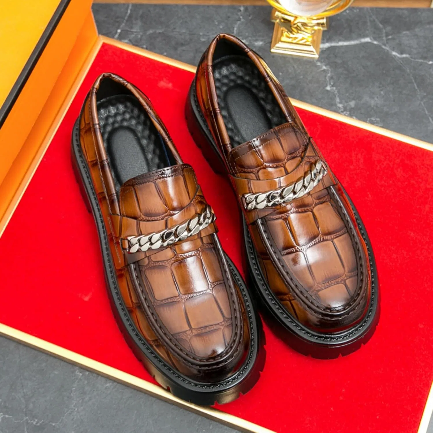 Лоферы мужские из текстурированной кожи на платформе, Penny Loafer, коричневый — фото 4