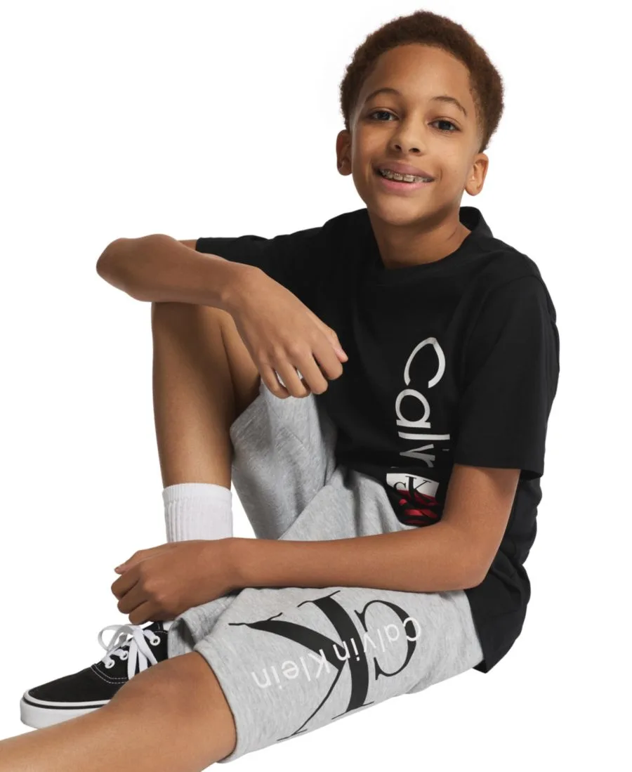 Детские шорты CK Graphic Knit Pull-On Shorts (размер 8-20) из трикотажа с графическим принтом Calvin Klein, светлый-серый heather — фото 2