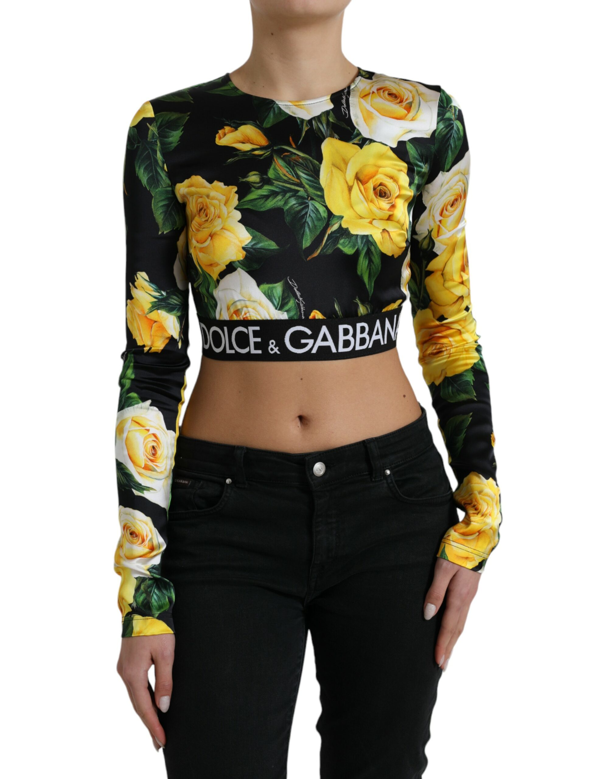 

Элегантная укороченная блузка с цветочным принтом Dolce & Gabbana, мультиколор