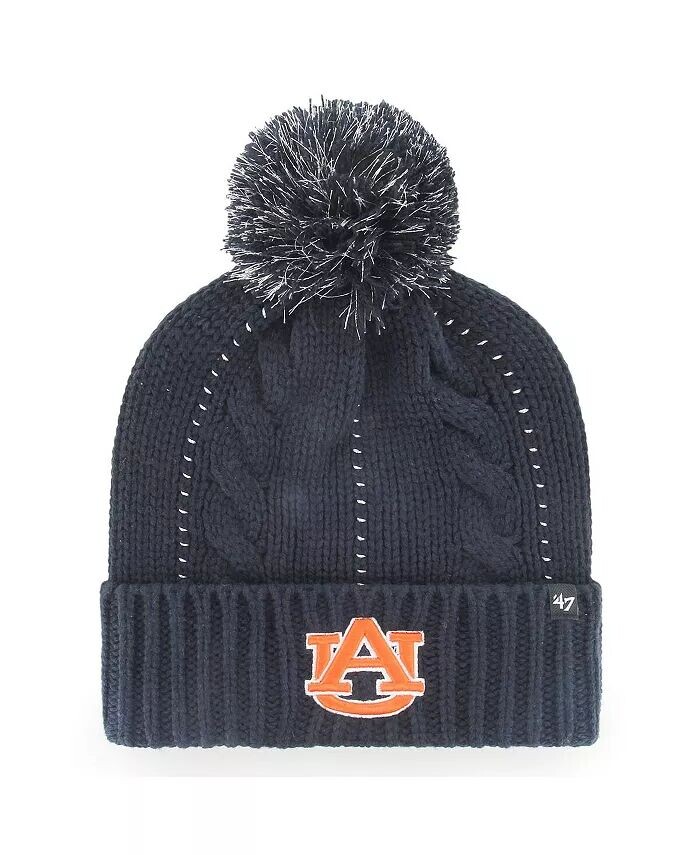 

Женская темно-синяя вязаная шапка Auburn Tigers с манжетами и помпоном '47 Brand