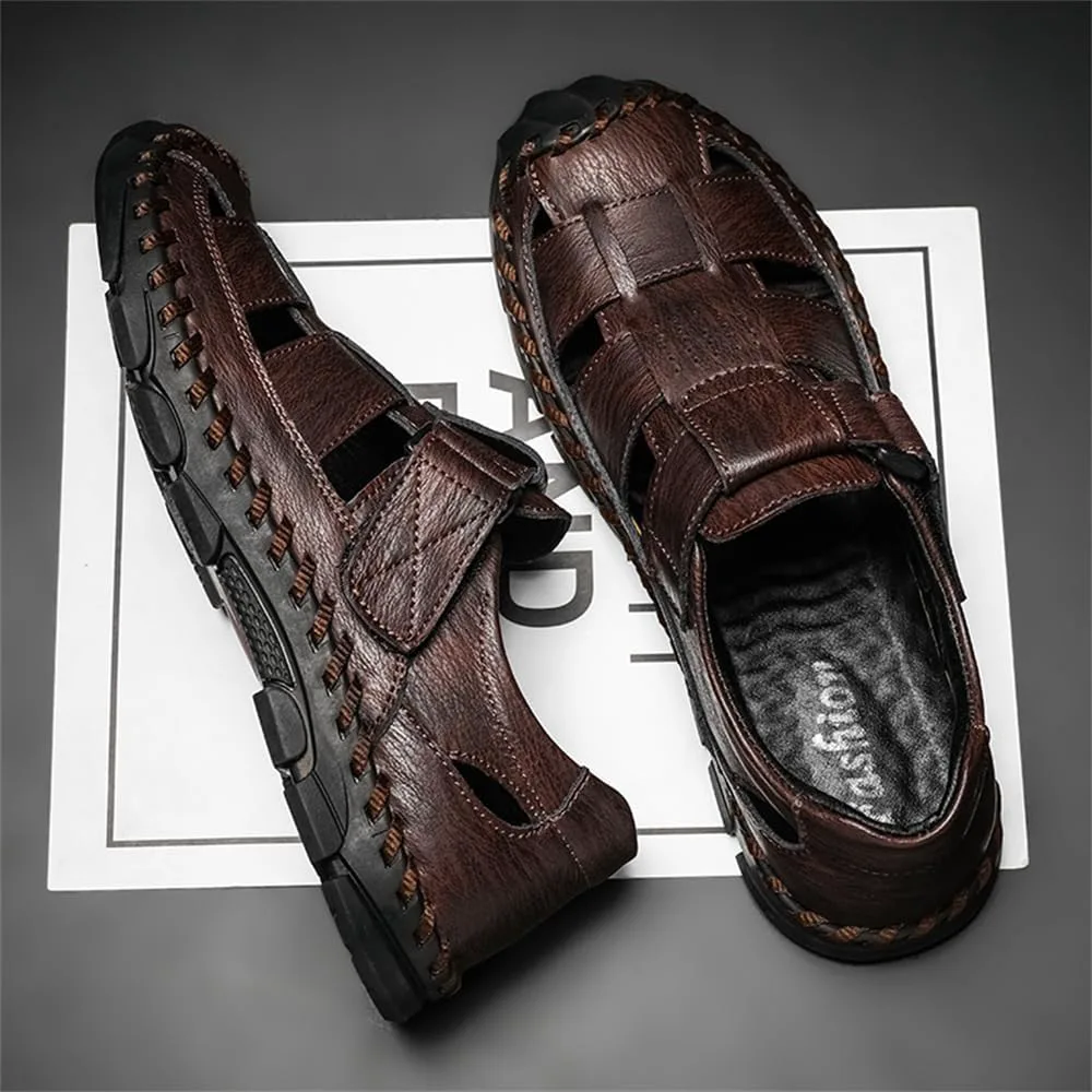 Mens Leather Сандалии Outdoor Hiking Сандалии Waterproof Athletic Sports Сандалии Fisherman Beach Shoes Abborora, красный/коричневый — фото 3