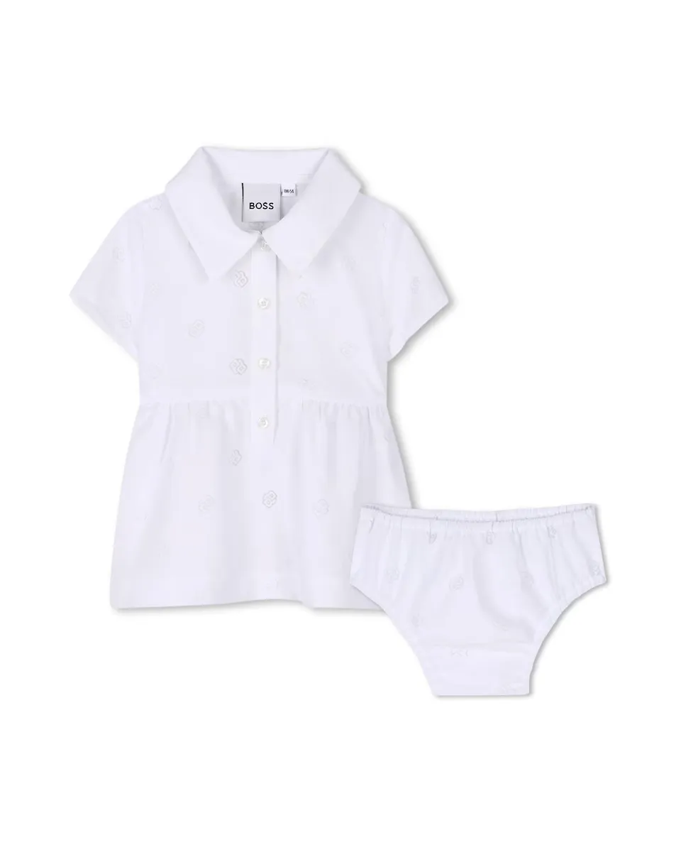 

Белое платье для девочки с короткими рукавами BOSS Kidswear, белый