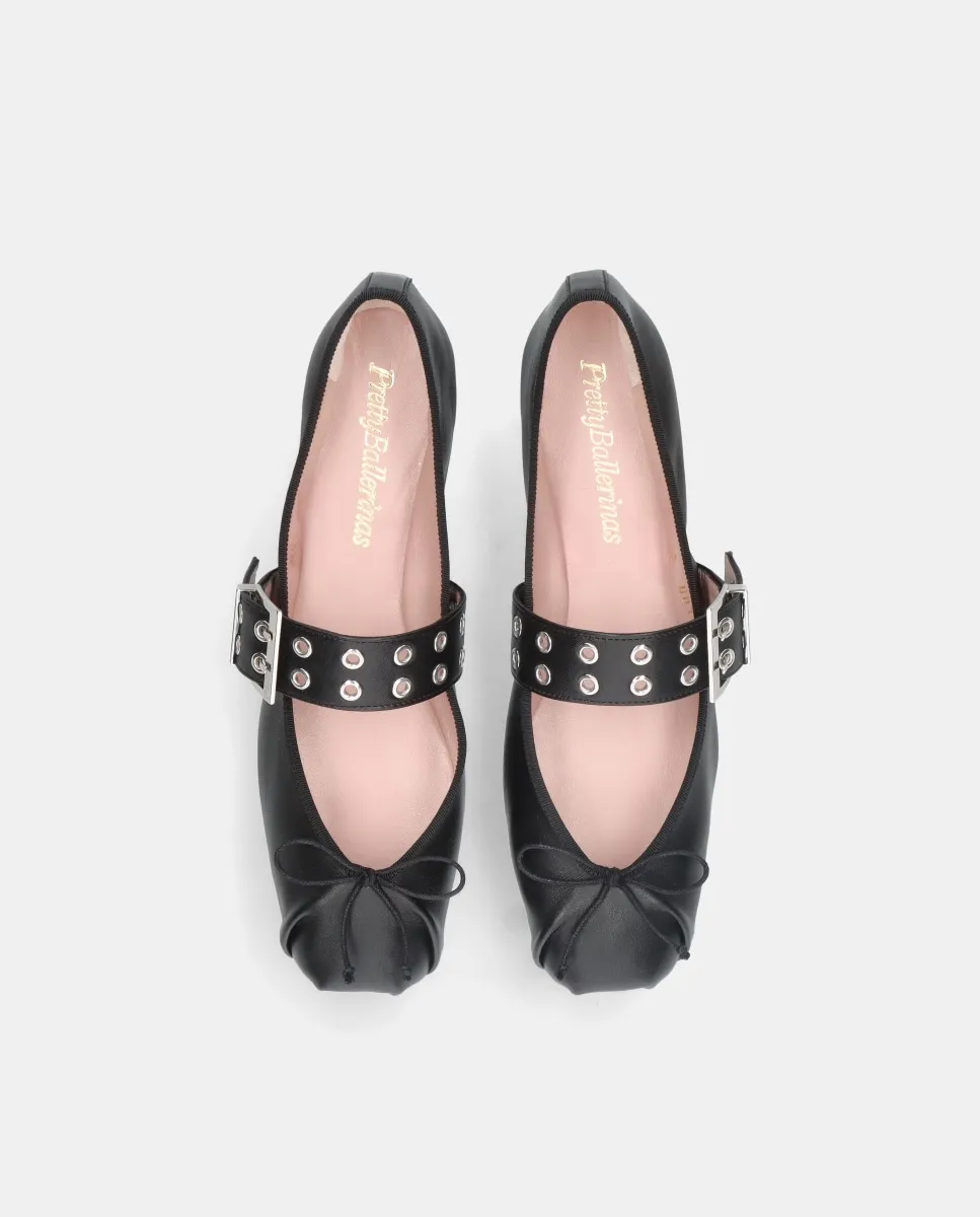 Женские балетки Kristen из мягкой кожи с заклепками и пряжкой Pretty Ballerinas, черный — фото 2