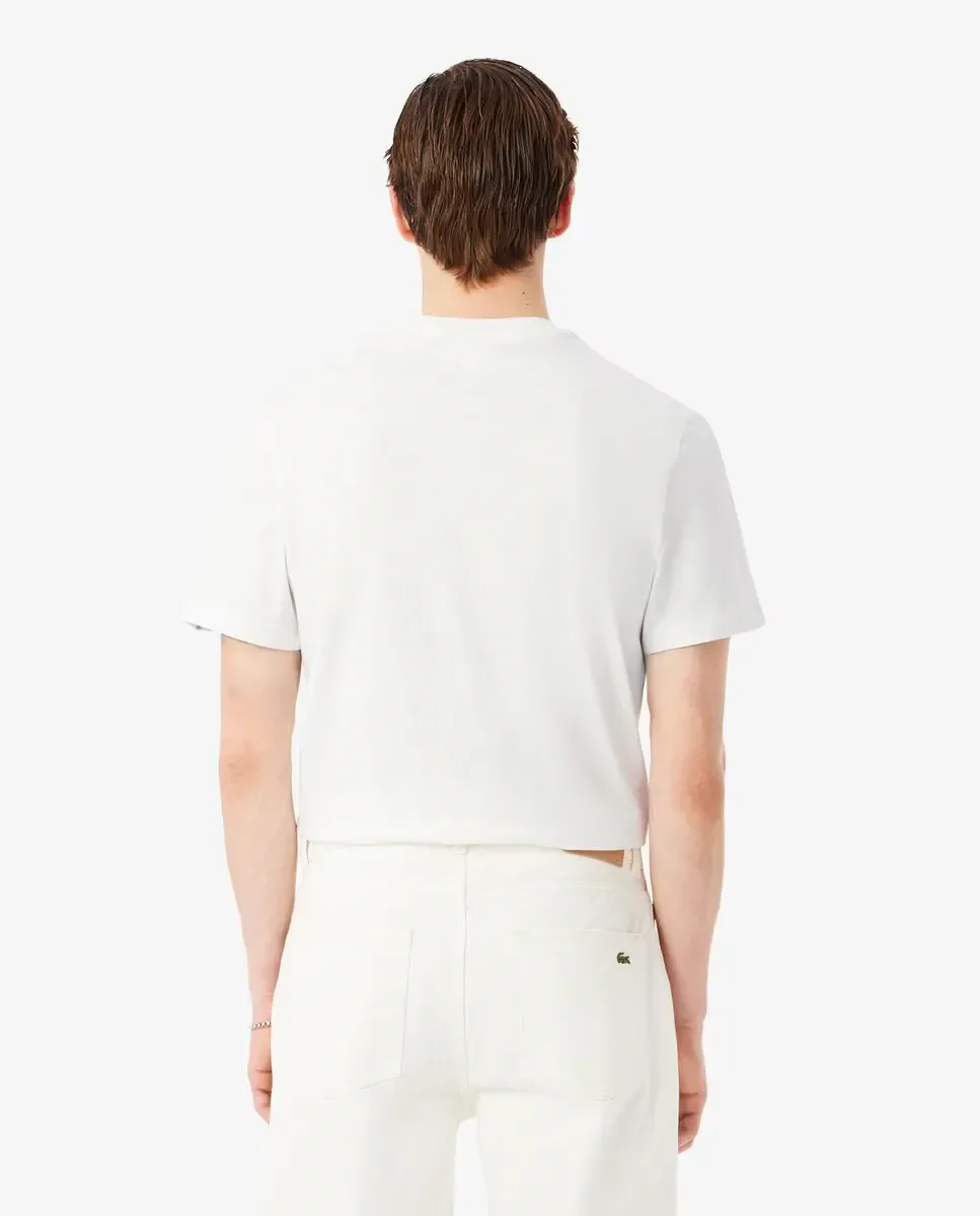 Lacoste Мужская футболка с полоской бренда на белом фоне, короткий рукав, белая — фото 2
