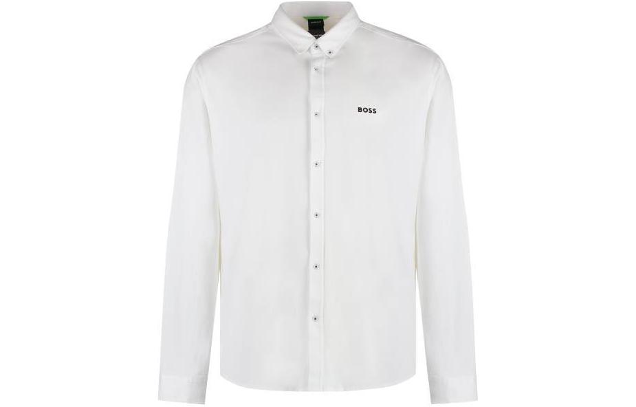 

Белая вязаная рубашка классического кроя HUGO BOSS