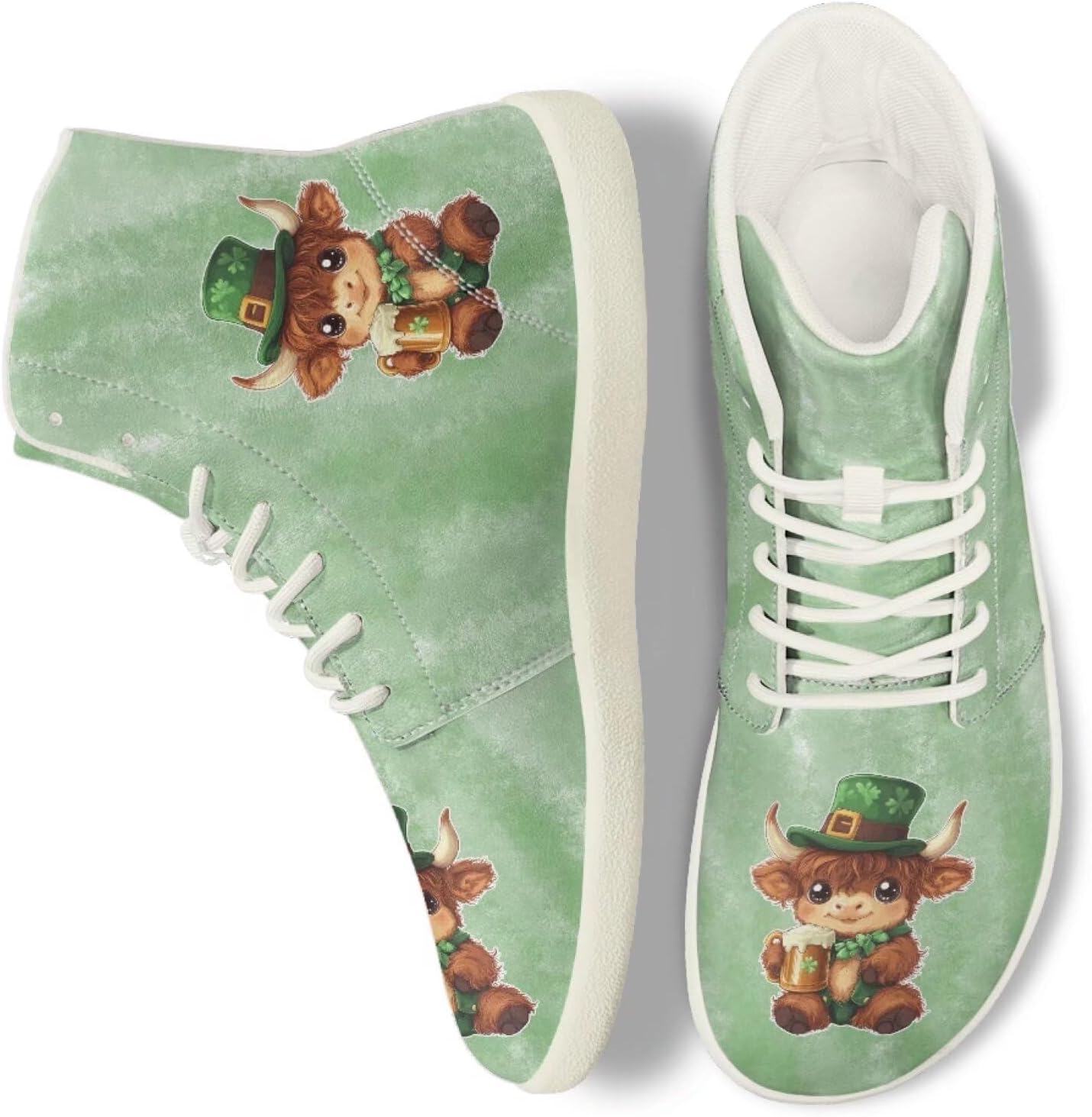 

Кроссовки Belidome High Top для женщин и мужчин, повседневные с плоской подошвой, на шнуровке, противоскользящие, St Patricks Highland Cow