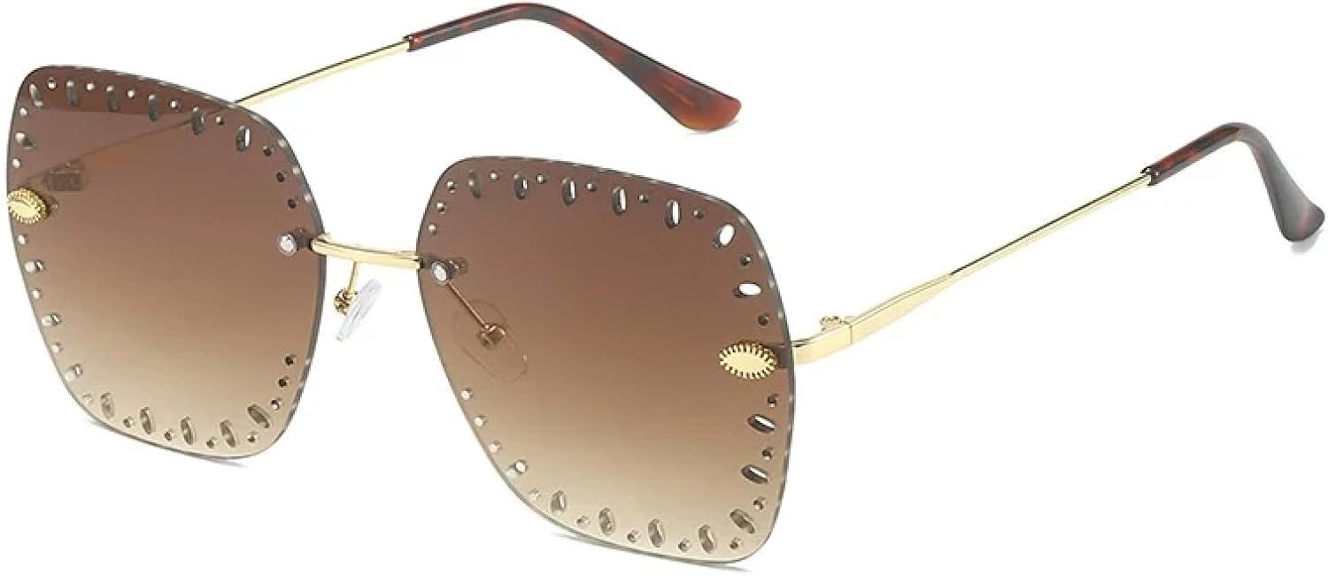 

Модные роскошные солнцезащитные очки без оправы с полой конструкцией для женщин и мужчин. Винтажные солнцезащитные очки. Уличная фотография. Защита от УФ-излучения UV400 TKKTLLT, Gold Gradient Tea